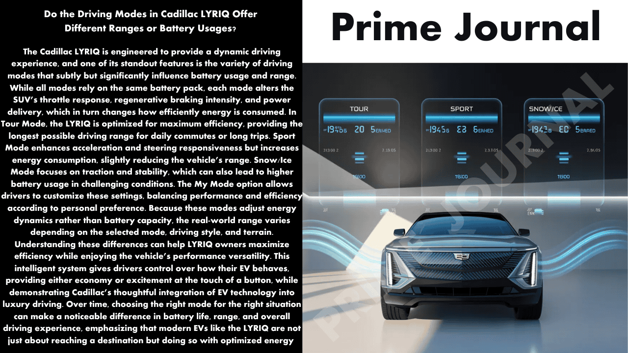 Do the Driving Modes in Cadillac LYRIQ Offer Different Ranges or Battery Usages