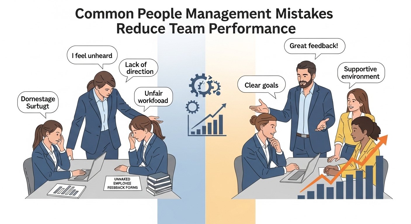 Common People Management Mistakes That Reduce Team Performance 